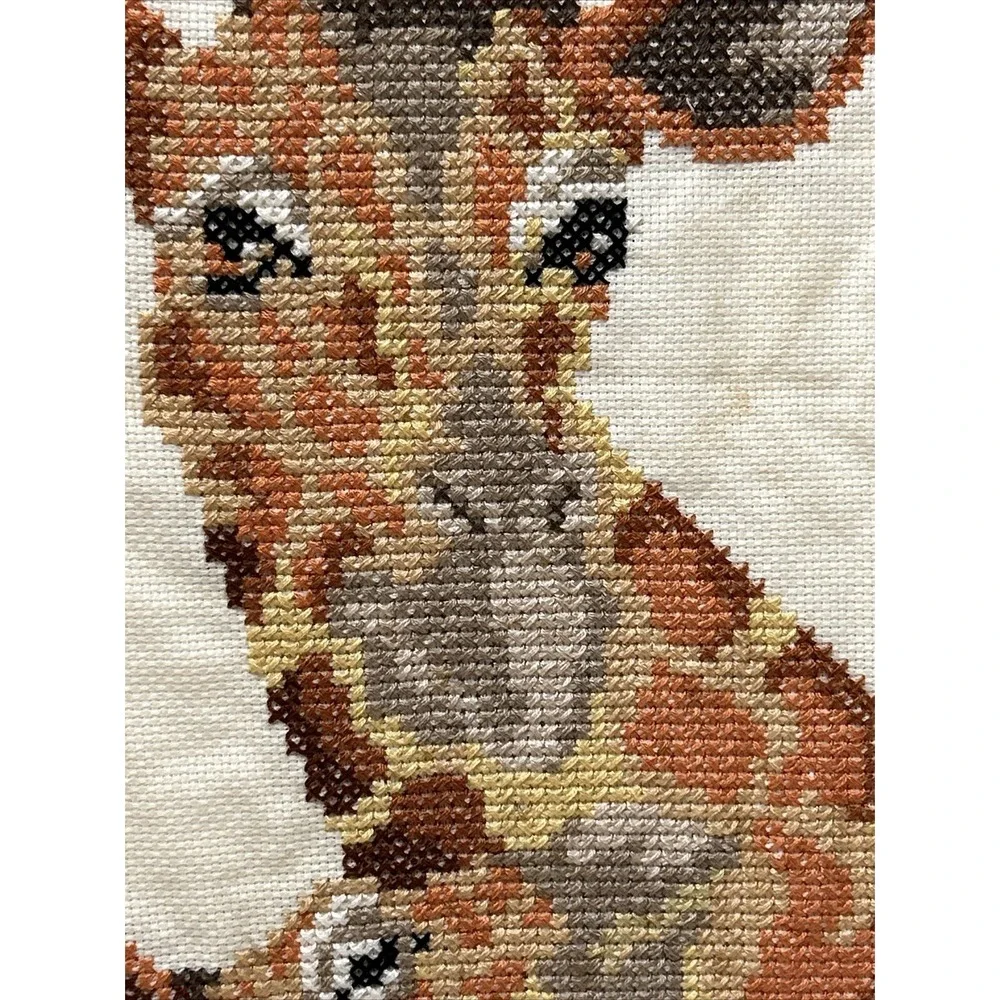 Cross Stitch Giraffes Vintage Wild Animals Nursery Wall Art Unframed 18
